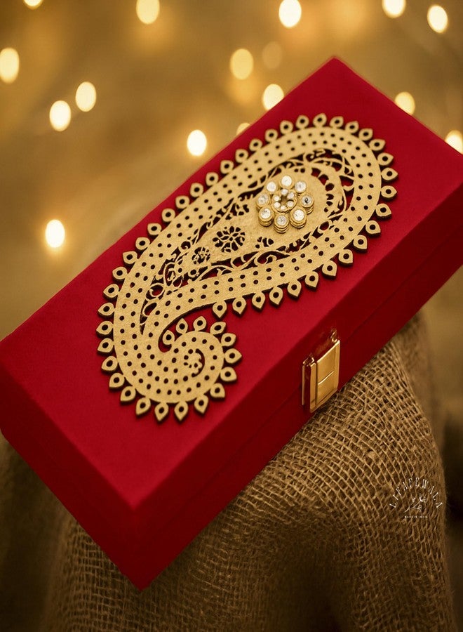 LIFAFEWALA Decorative Lazer Cut Shagun Box, Cash Box, Gaddi Box, Jewellery Box, Gift Box, Money Box Envelope in Carry Design With Fur inside (Red, Pack of 1) - Image 3